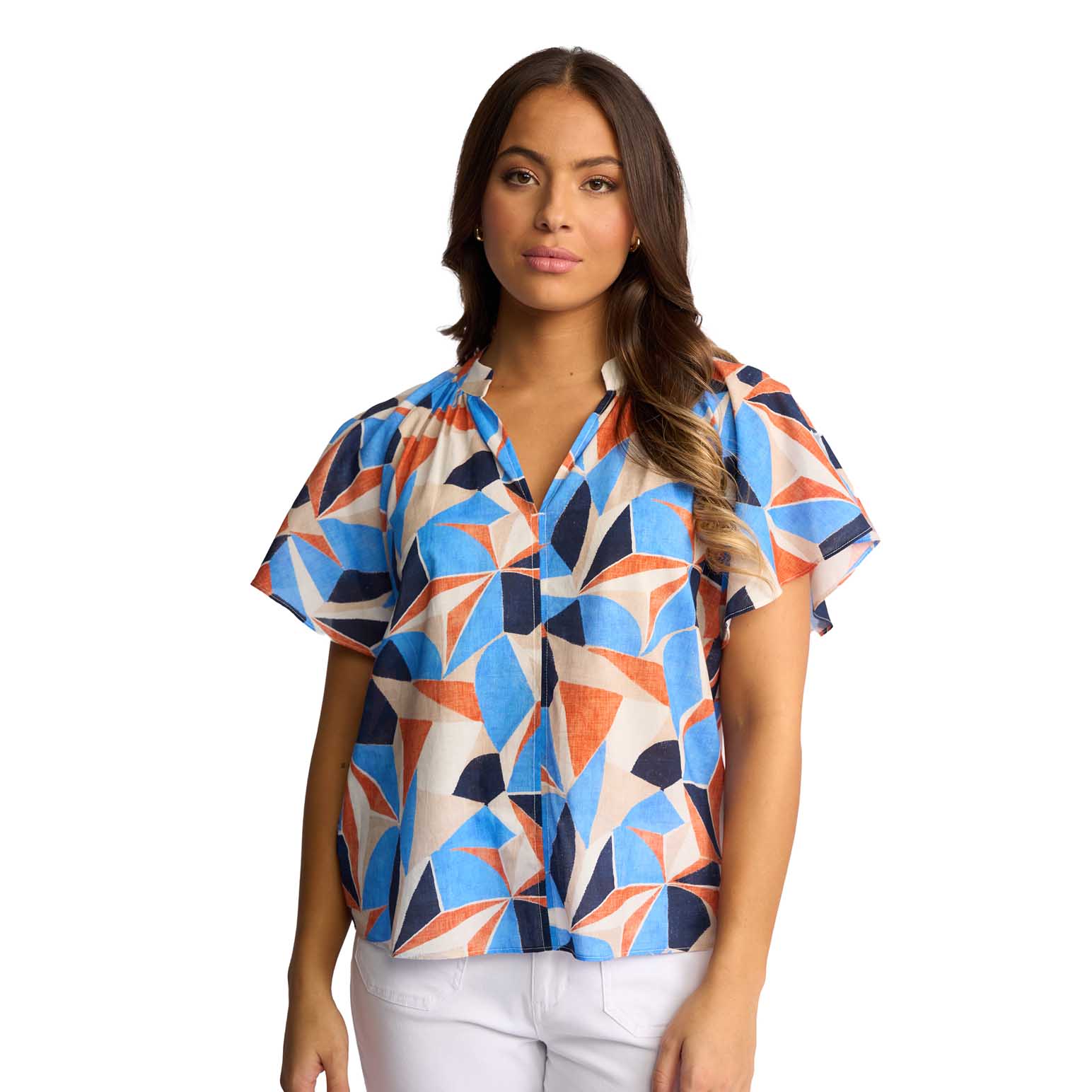 Vassalli V Neck Top With Floaty Sleeve