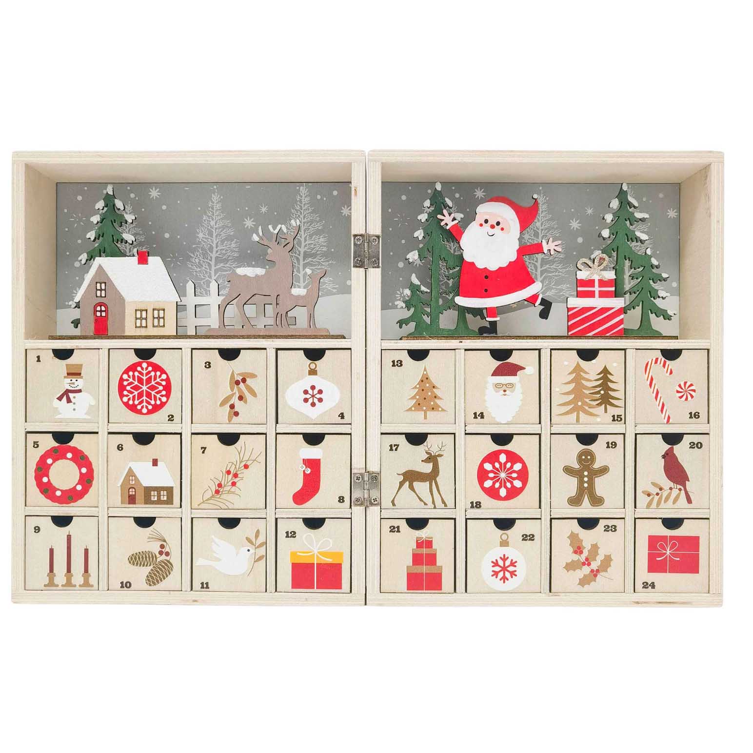 Reindeer & Santa Advent Calendar Red & Green 24cm
