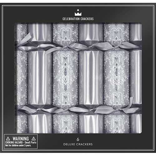 The Paperie Celebration Deluxe Crackers Silver Damask Set of 6