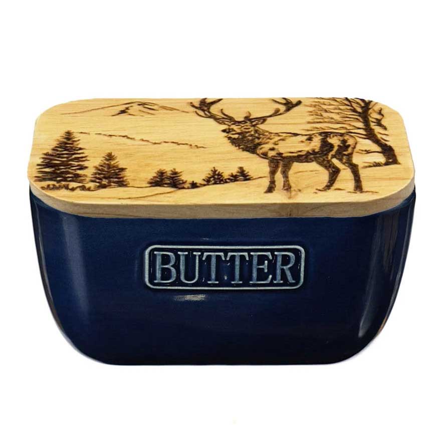 Selbrae House Blue Butter Dish Scenic Stag