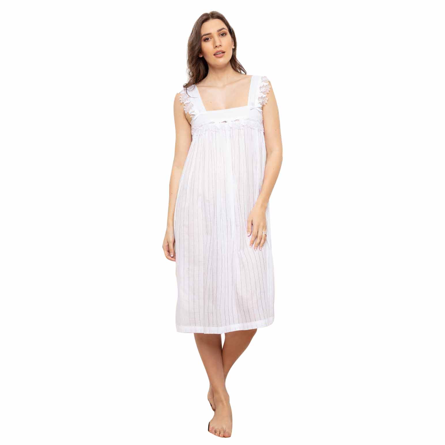 Cottonreal Jaquard Check Stripe Wide Strappy Nightdress