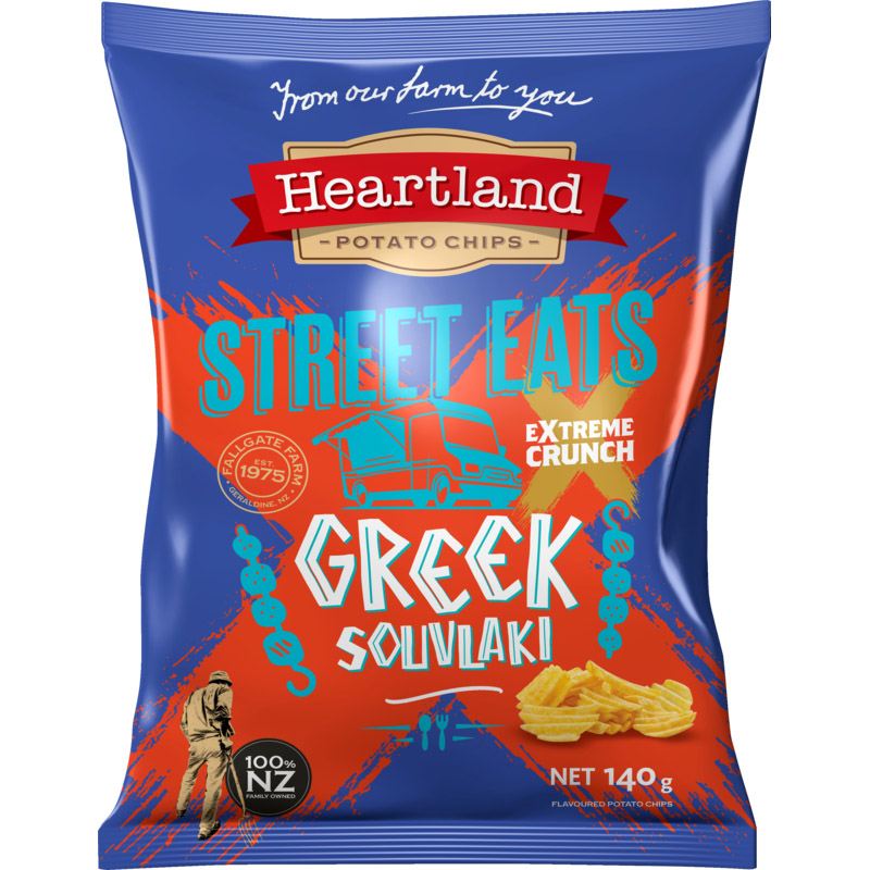 Heartland Street Eats Extreme Crunch Greek Souvlaki Potato Chips 140g