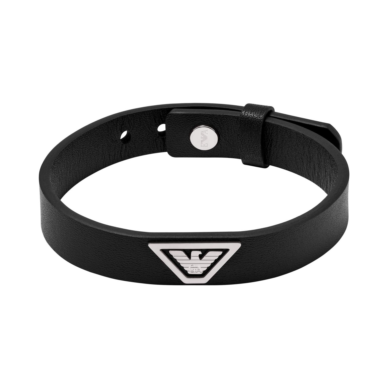 Emporio Armani Black Leather Strap Bracelet