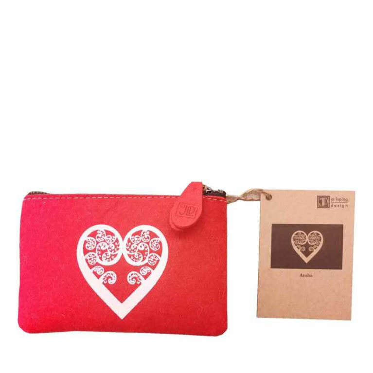 Jo Luping Aroha White On Red Ecofelt Purse