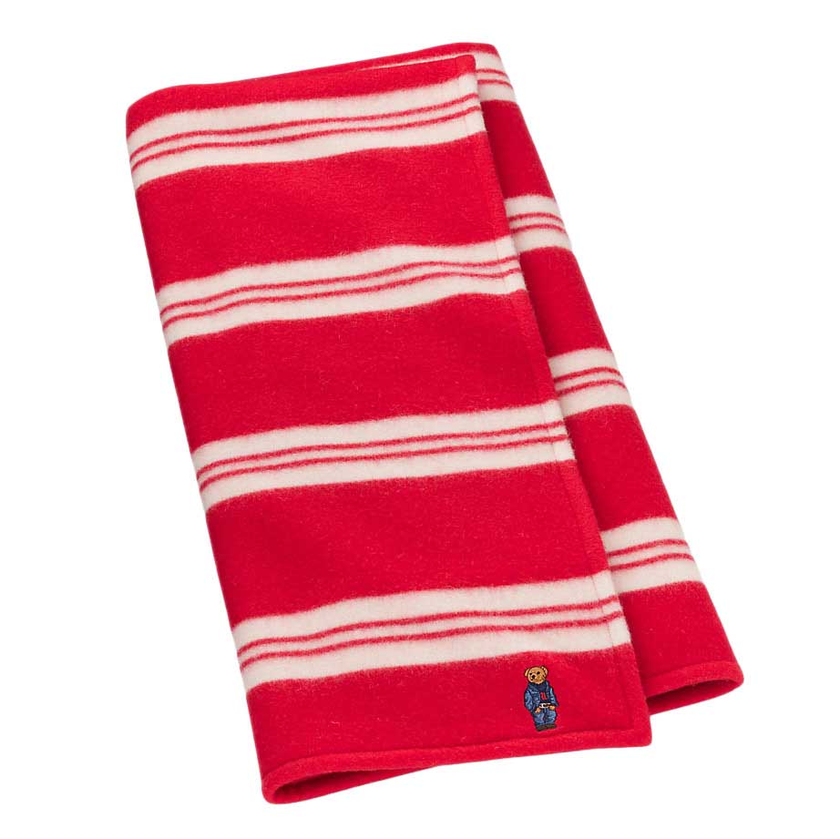 Polo Ralph Lauren Polo Bear Striped Half Blanket - Red