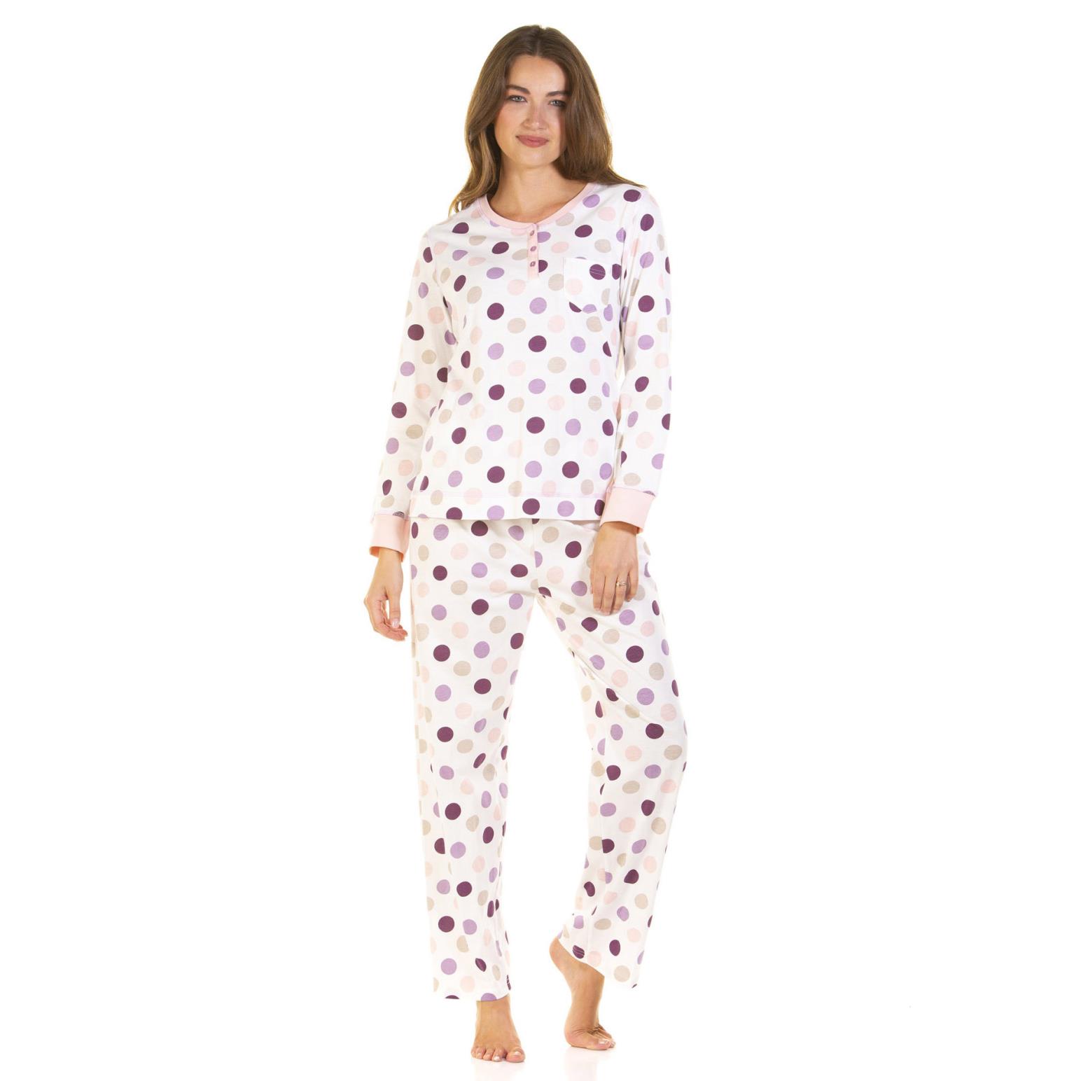 Sue Marks Misty Dots Cotton Long Sleeve Placket Pyjamas