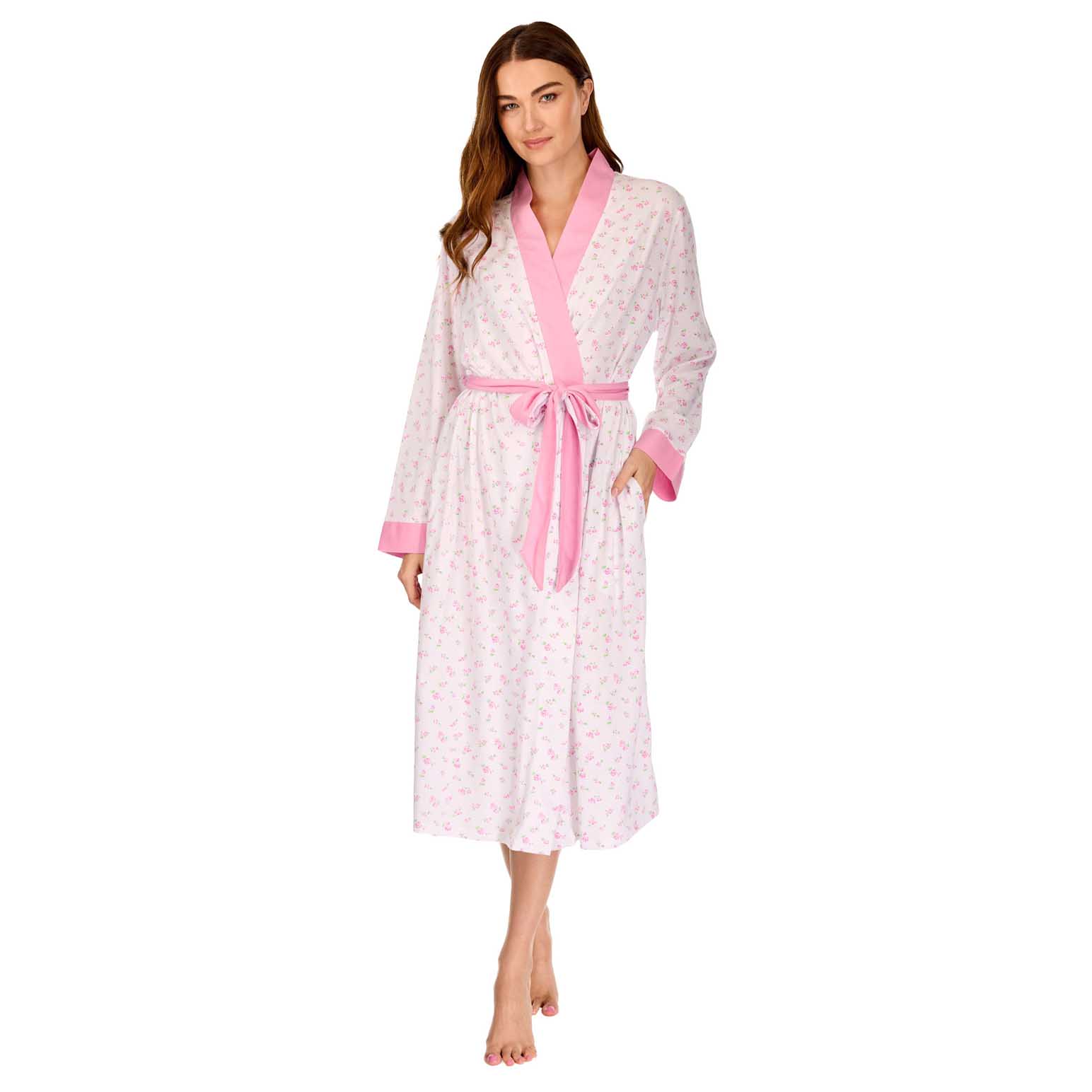 La Marquise Vintage Blossoms Cotton-Rich Jersey Long Sleeve Wrap Robe