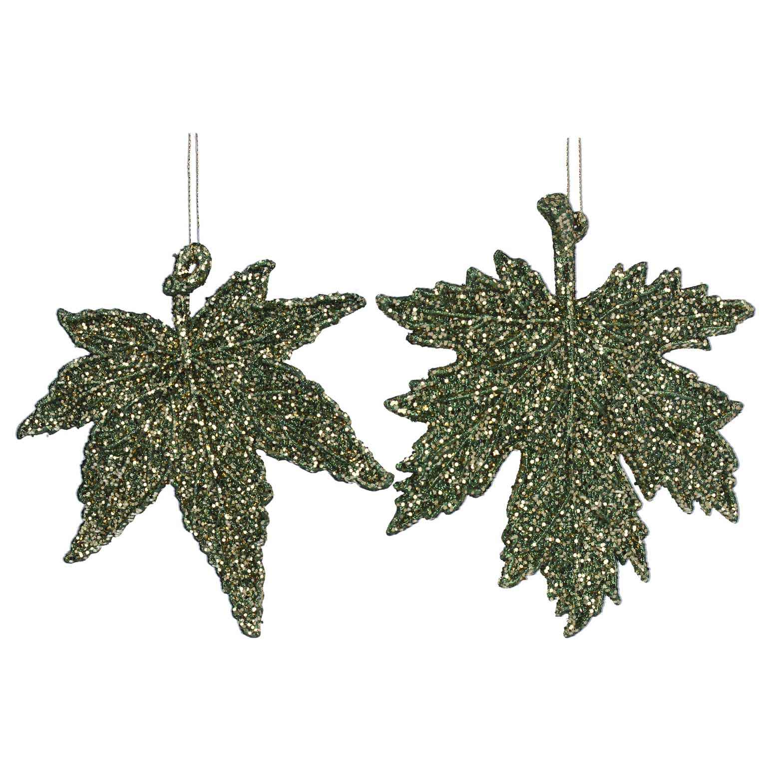 Gisela Graham Green Glitter/Acrylic Leaf Decoration Assorted