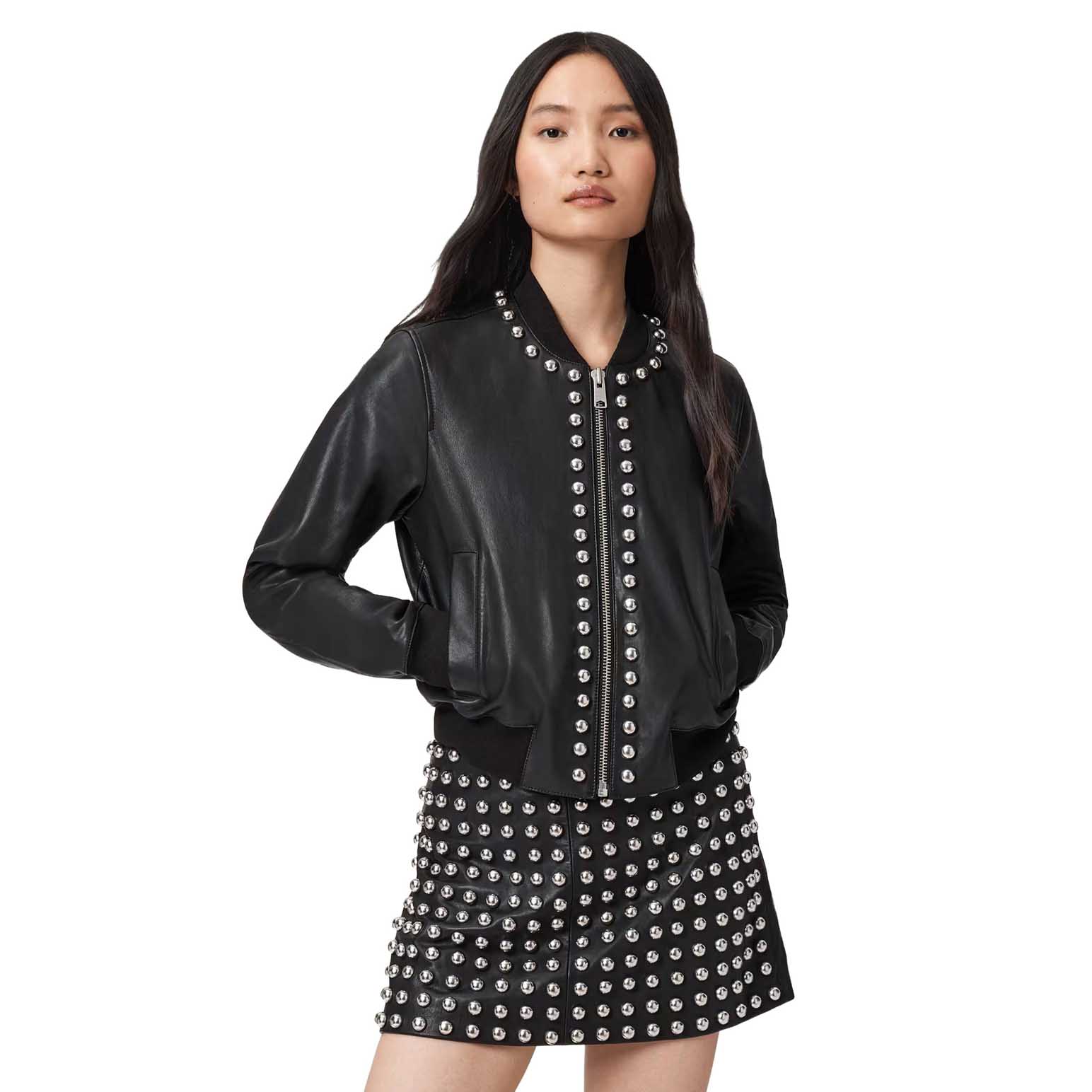 AllSaints Orten Wilder Leather Bomber Jacket