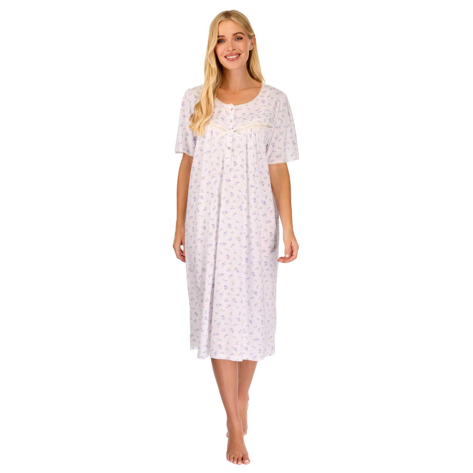 La Marquise Vintage Blossoms Cotton-Rich Jersey Short Sleeve Nightdress
