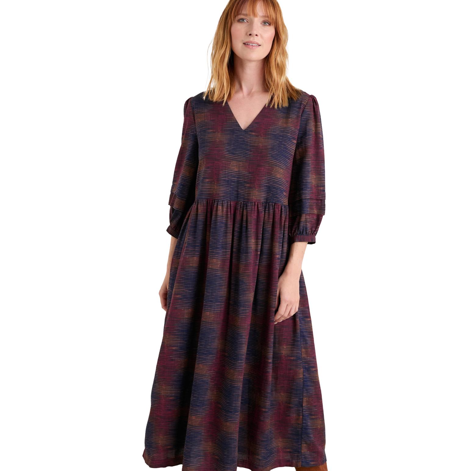 Seasalt Cornwall Sea Line Dress Contour Lines Dark Chard