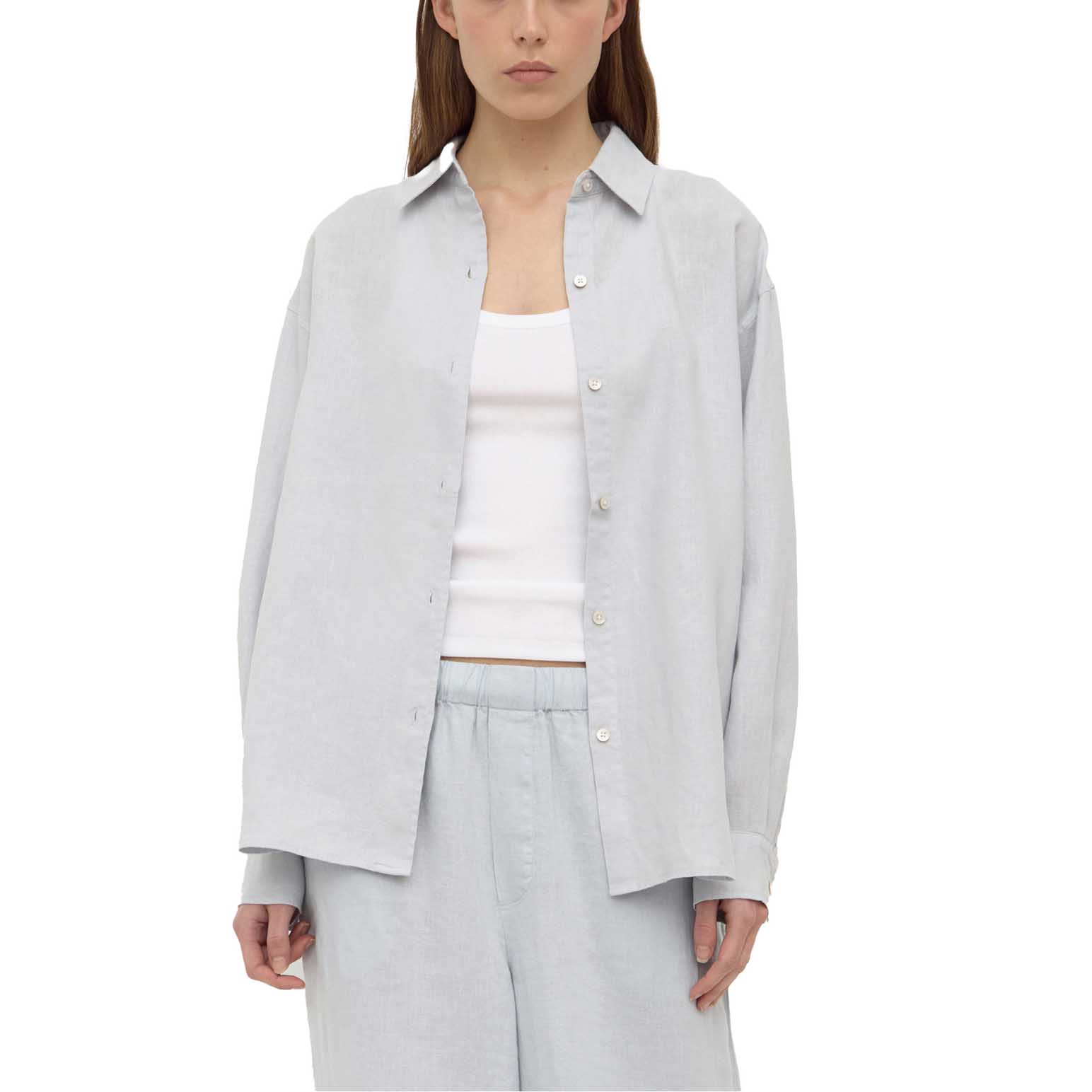 Assembly Label Everyday Womens Linen Long Sleeve Shirt Cloud