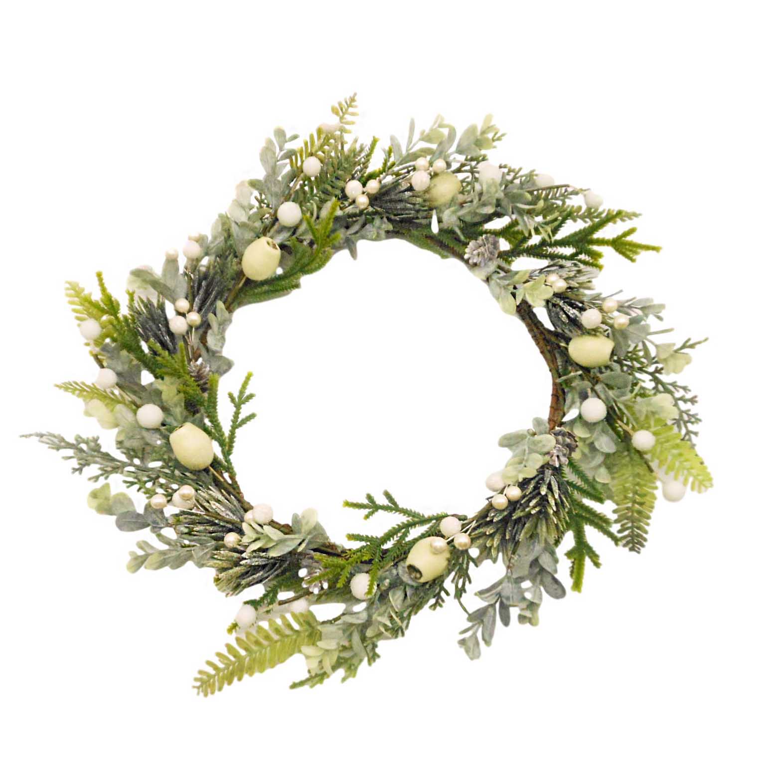 Wreath With White Nut & Berry & Mixed Leaf 8 Inch