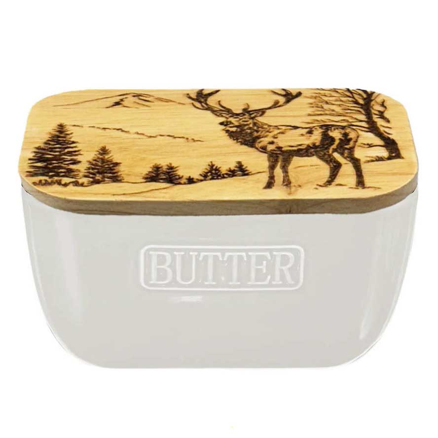 Selbrae House White Butter Dish - Scenic Stag