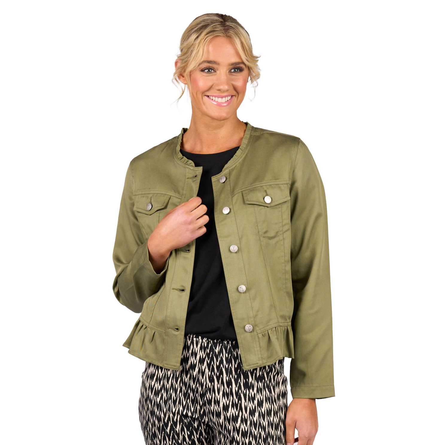 Vassalli Button Up Jacket With Frill Hem