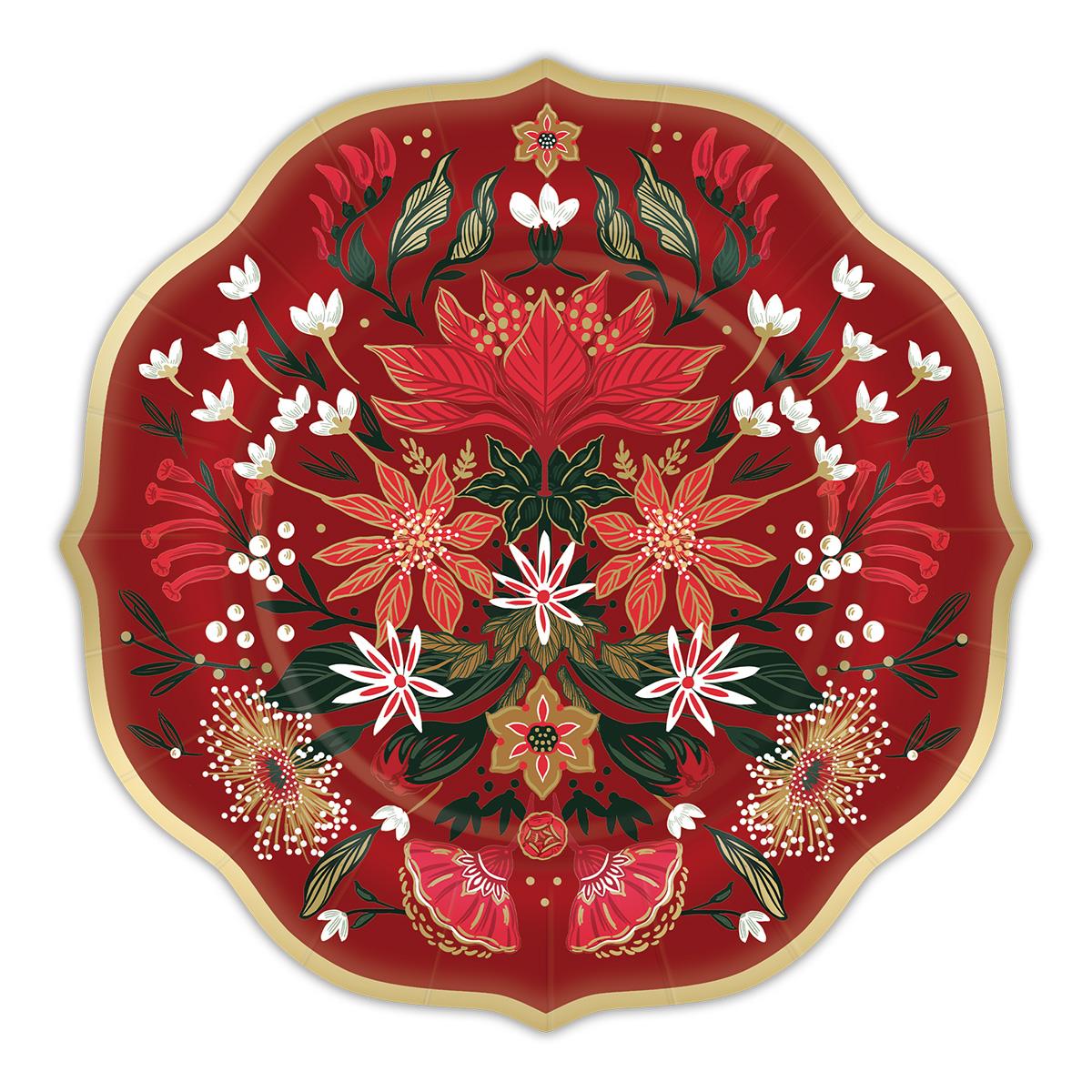 Punch Studio Christmas Garden Dinner Paper Plate Set of 8