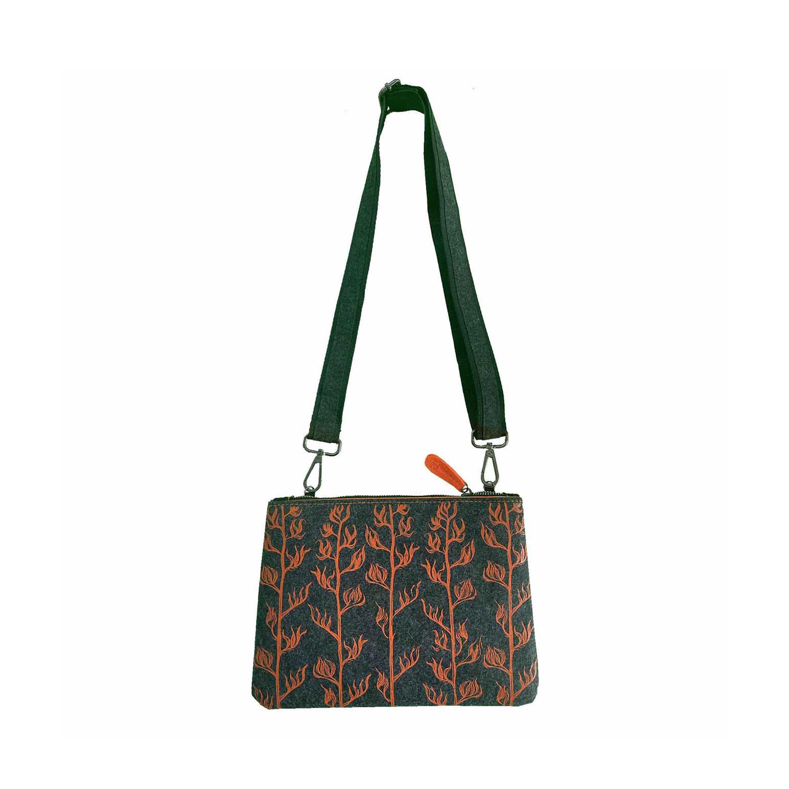 Jo Luping Orange Harakeke On Grey Ecofelt Cross Body Bag