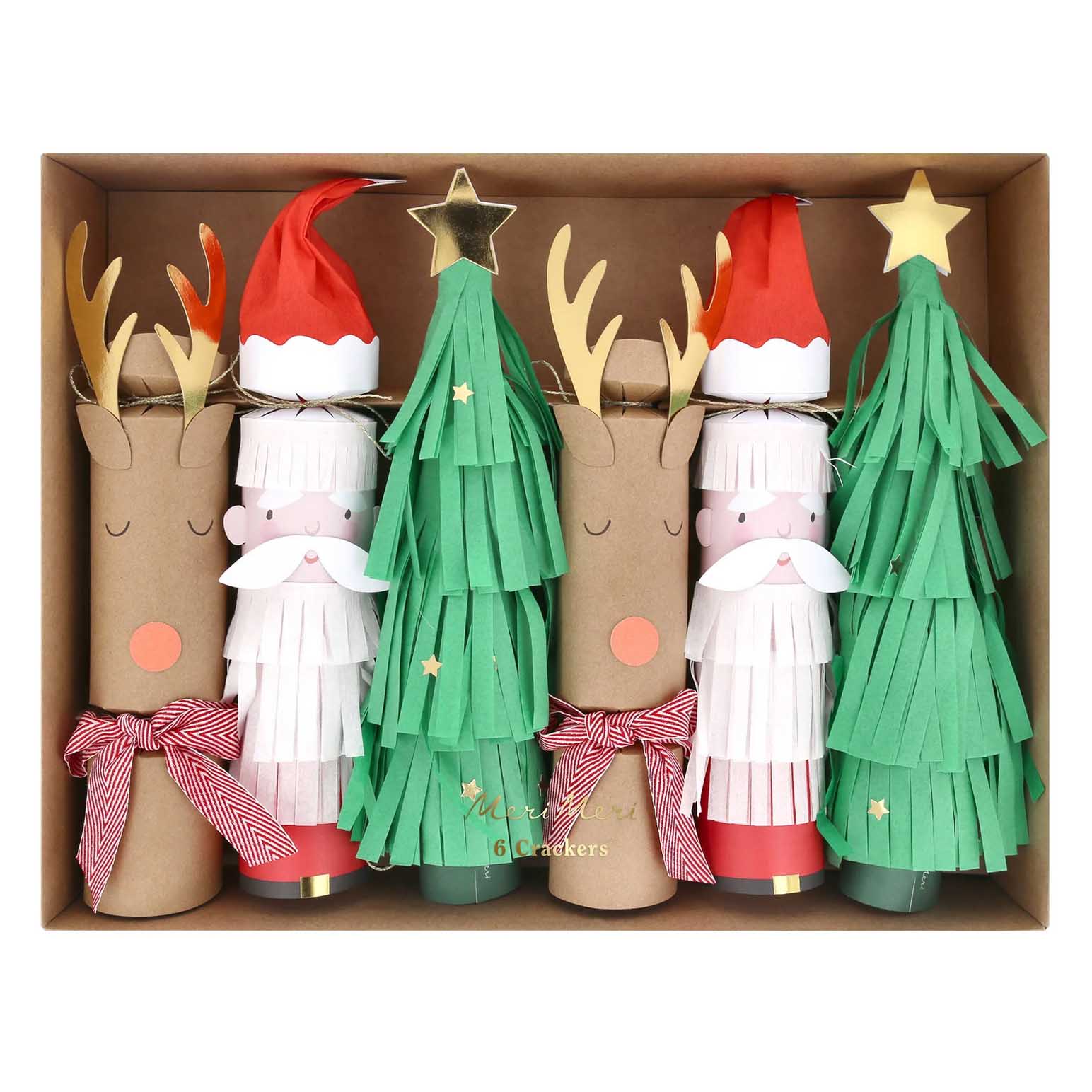 Meri Meri Santa, Reindeer & Tree No-Snap Crackers x 6