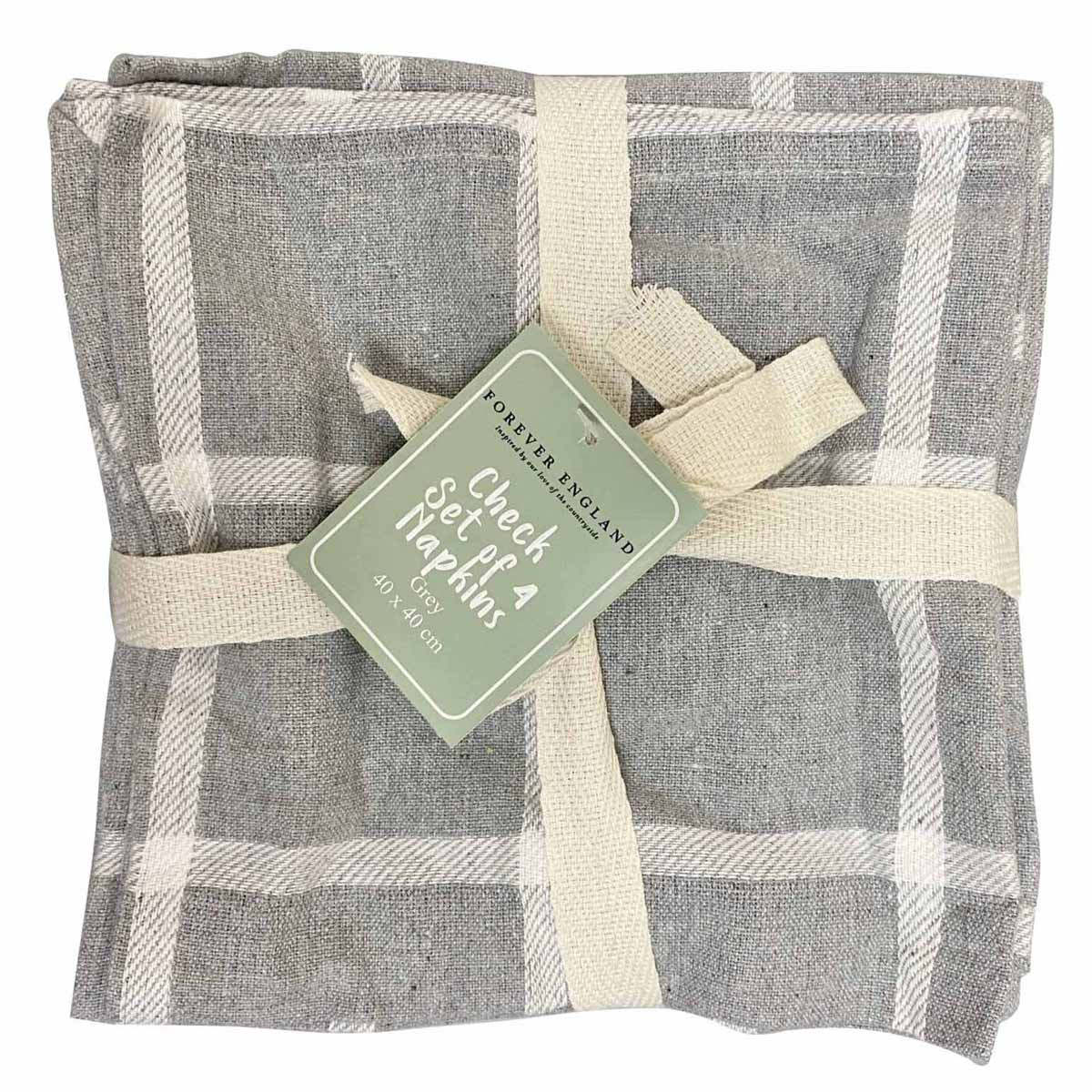 Forever England Wide Check Grey Set Of 4 Napkins