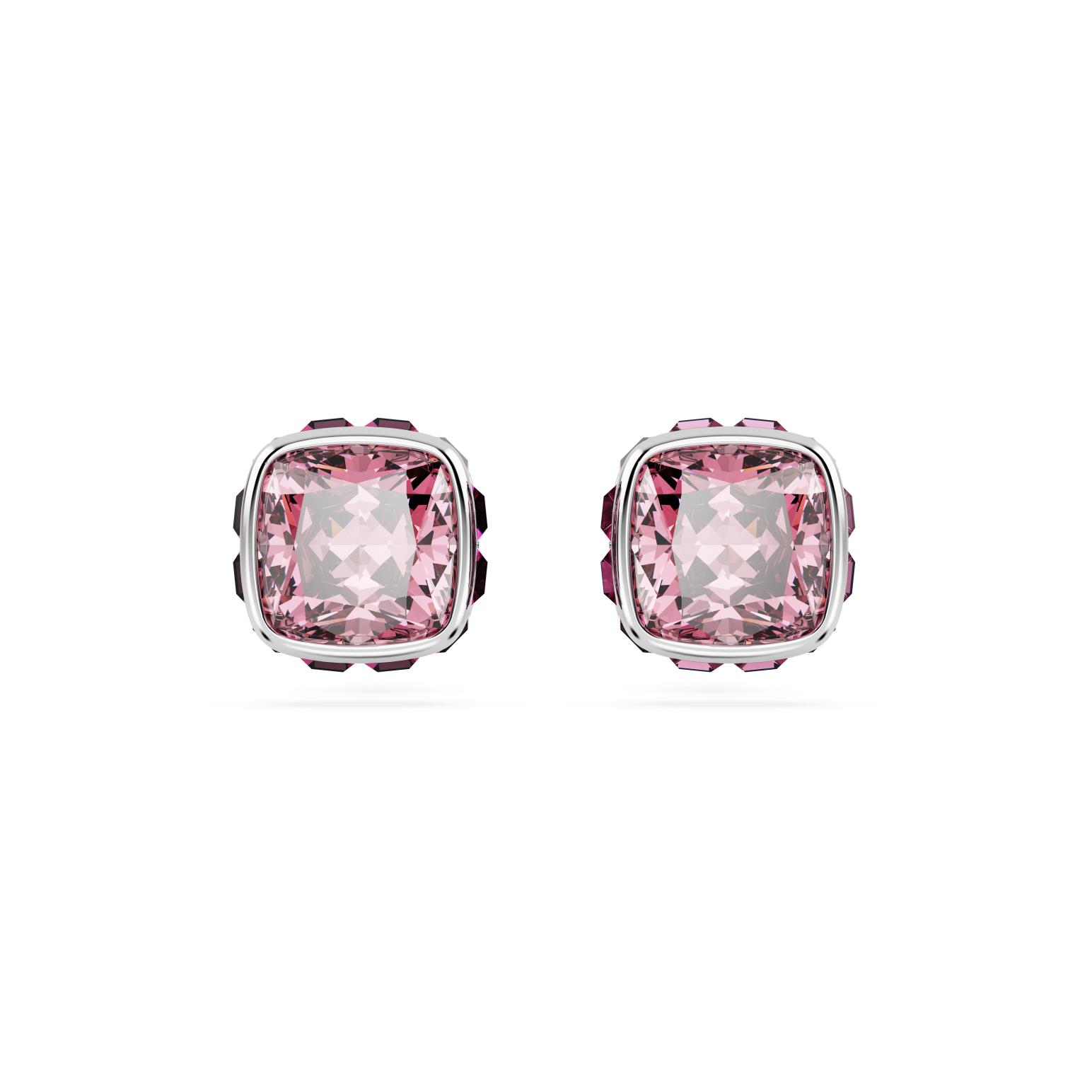 Swarovski Birthstone Square Cut Stud Earrings - October Pink