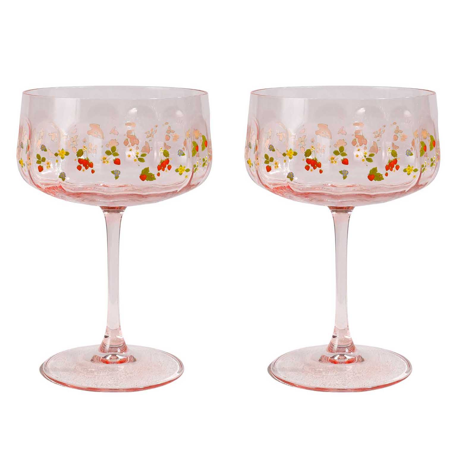 Urban Products Strawberry Fields Floral Coupe Glass Pink 16cm Set Of 2