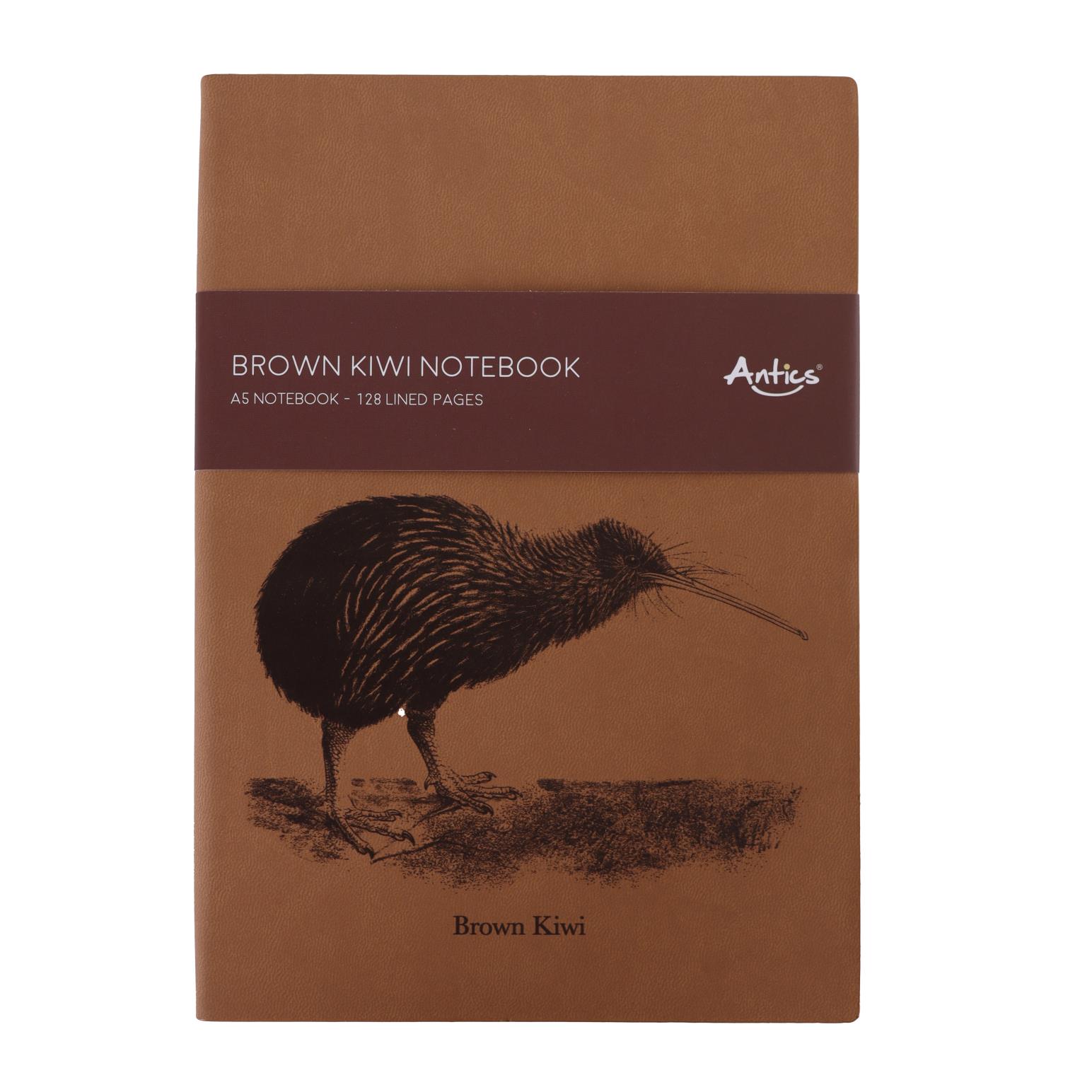 Kereru Design New Zealand Brown Kiwi A5 PU Notebook