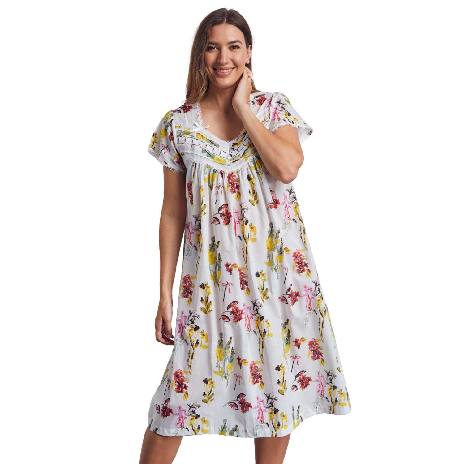 Cottonreal Long Stem Flora Cap Sleeve Nightdress