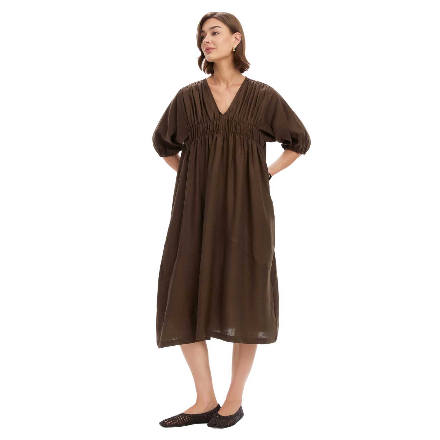 TIRELLI Puff Sleeve Gather Front Dress