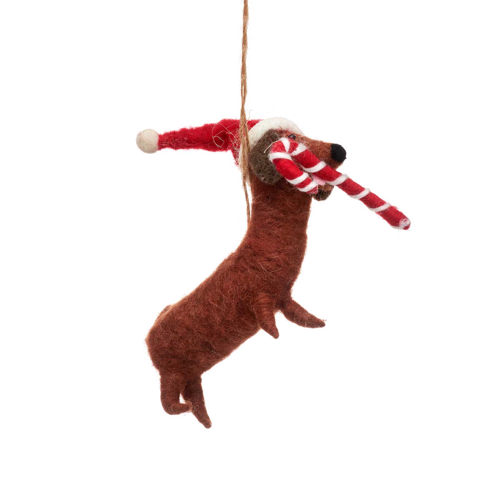 Sass & Belle Sausage Dog With Candy Cane Felt Hanging Decoration