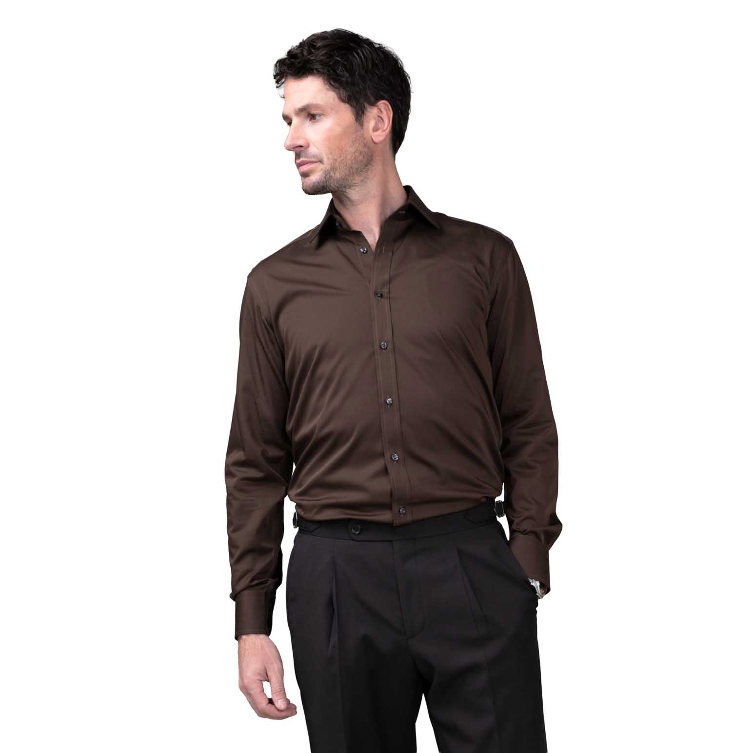 Rembrandt London Chocolate Brown Sateen Shirt