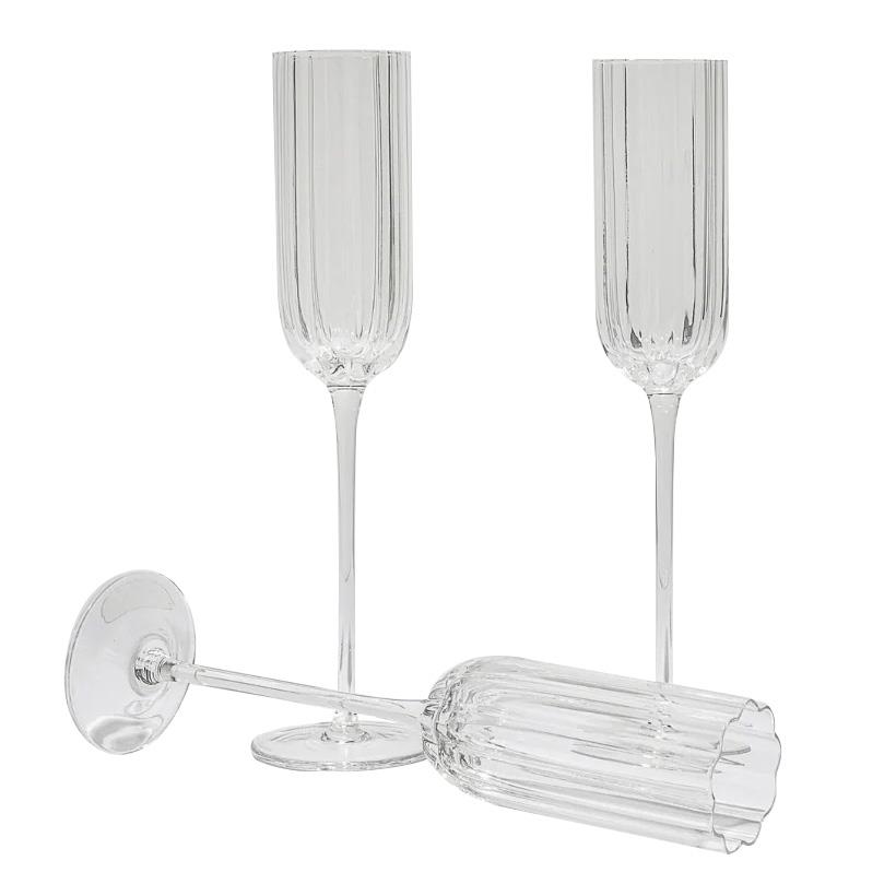 Home Lab Petal Champagne Flute Clear Set Of 4