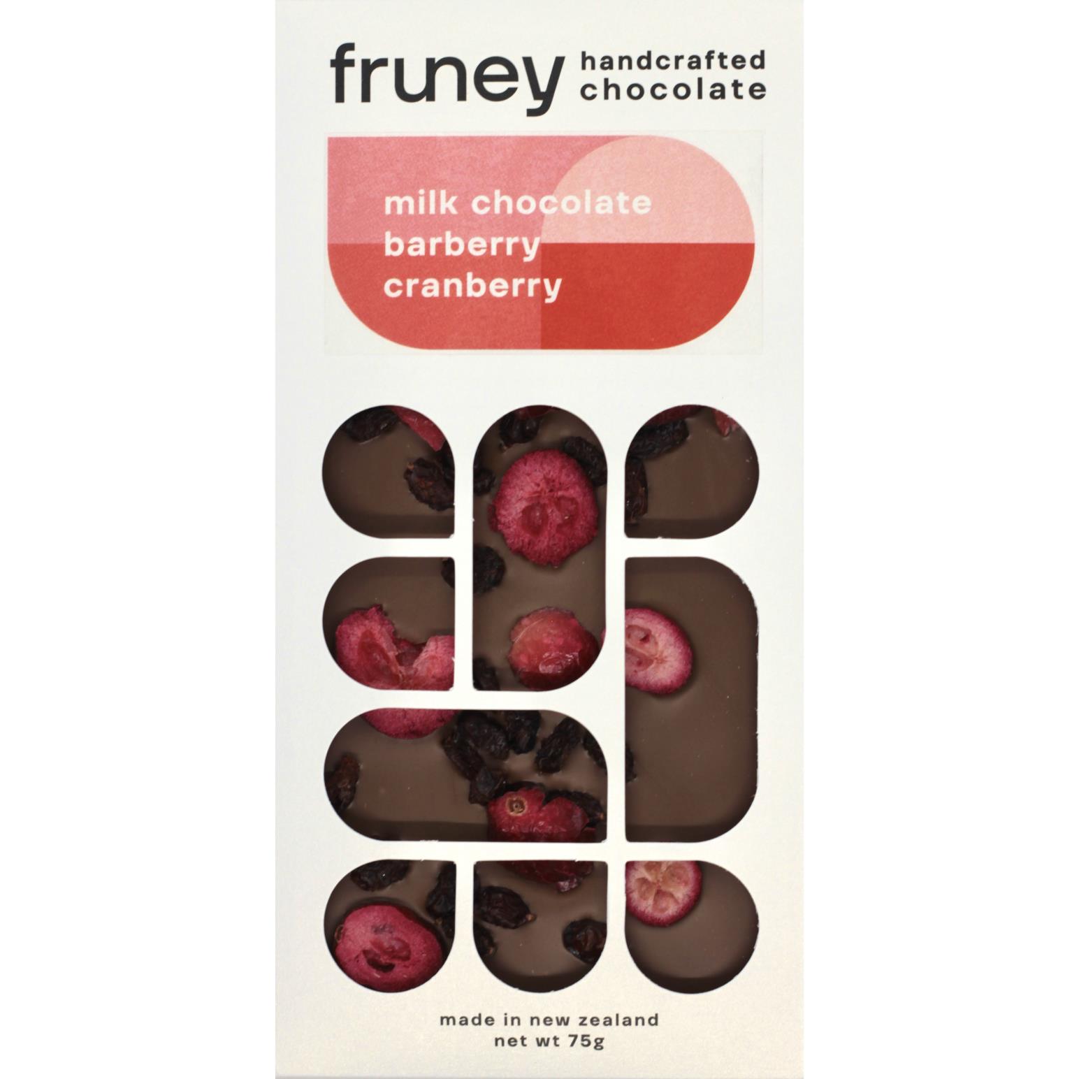 fruney Milk Chocolate, Barberry & Cranberry 75g