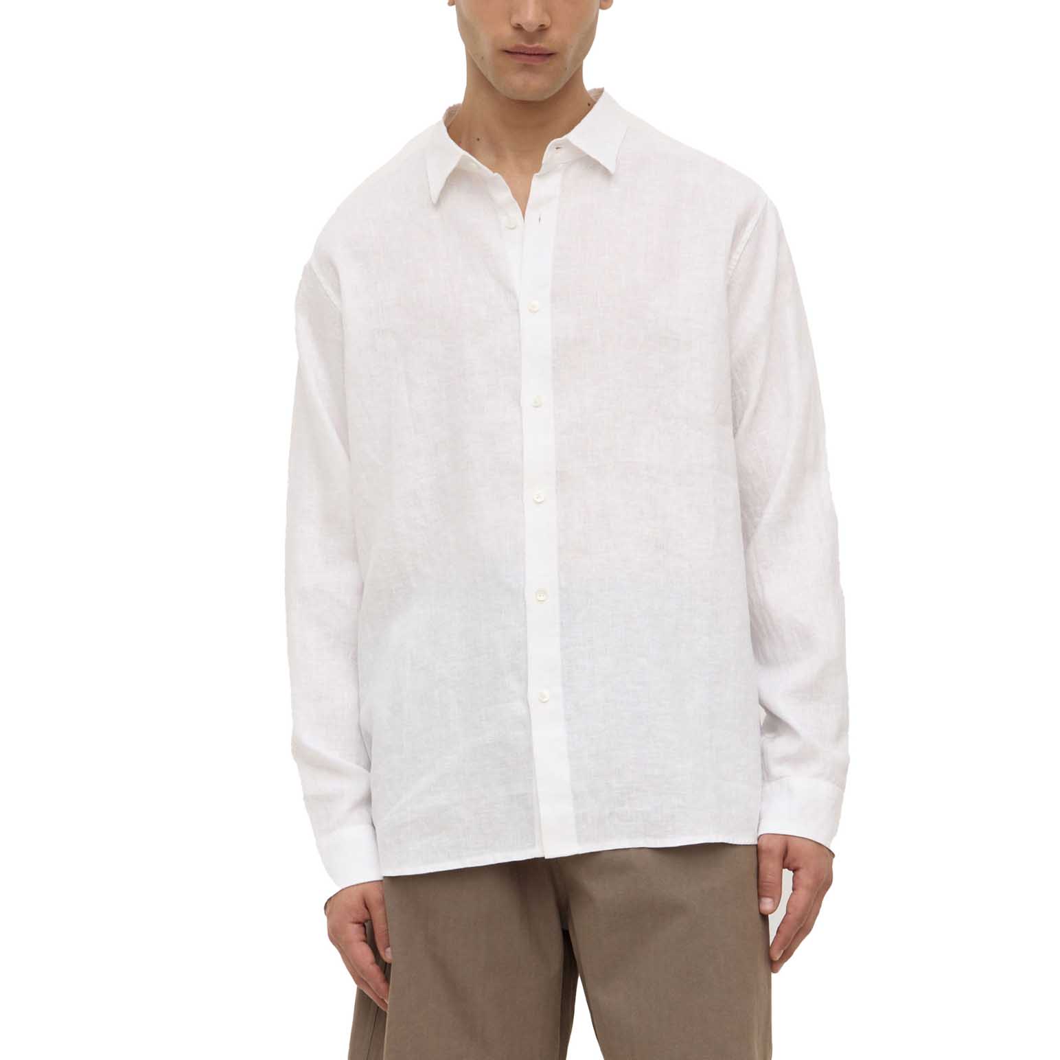 Assembly Label Everyday Mens Linen Long Sleeve Shirt White