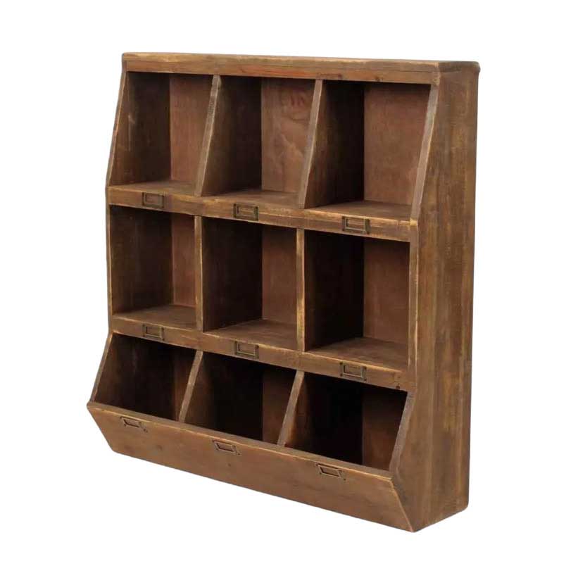 French Country Wooden Cubby Wall Shelf Shaped
