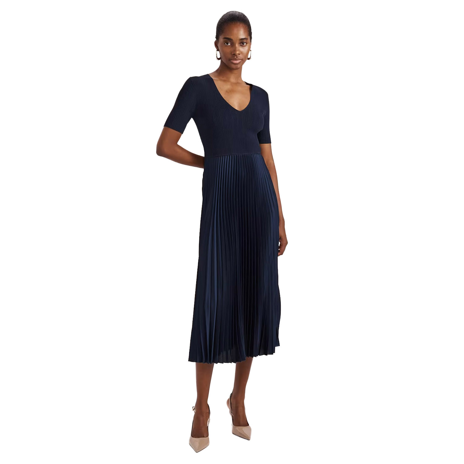 SABA Vicky V-neck Mixed Media Dress