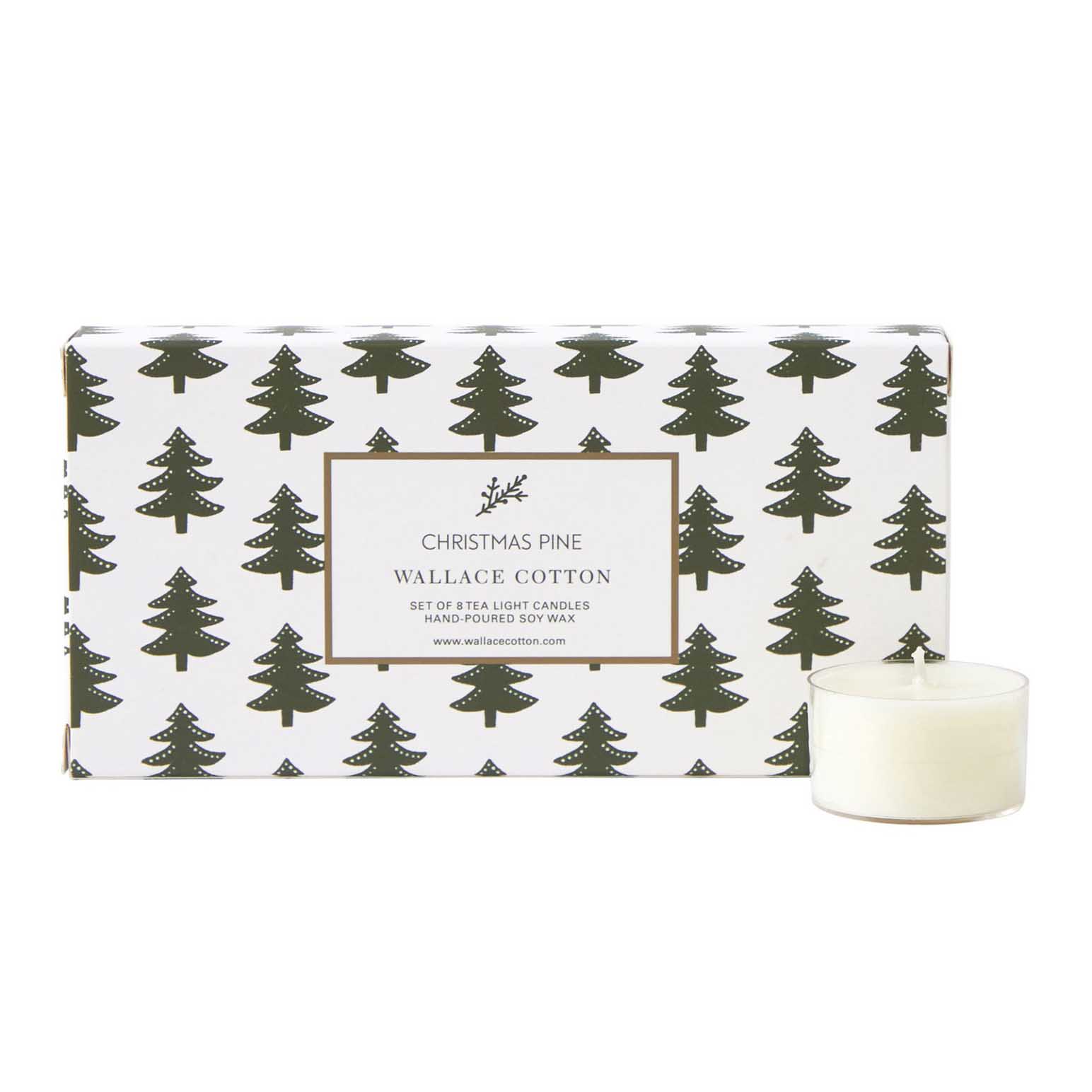 Wallace Cotton Christmas Pine Tea Light Candle Set Of 8