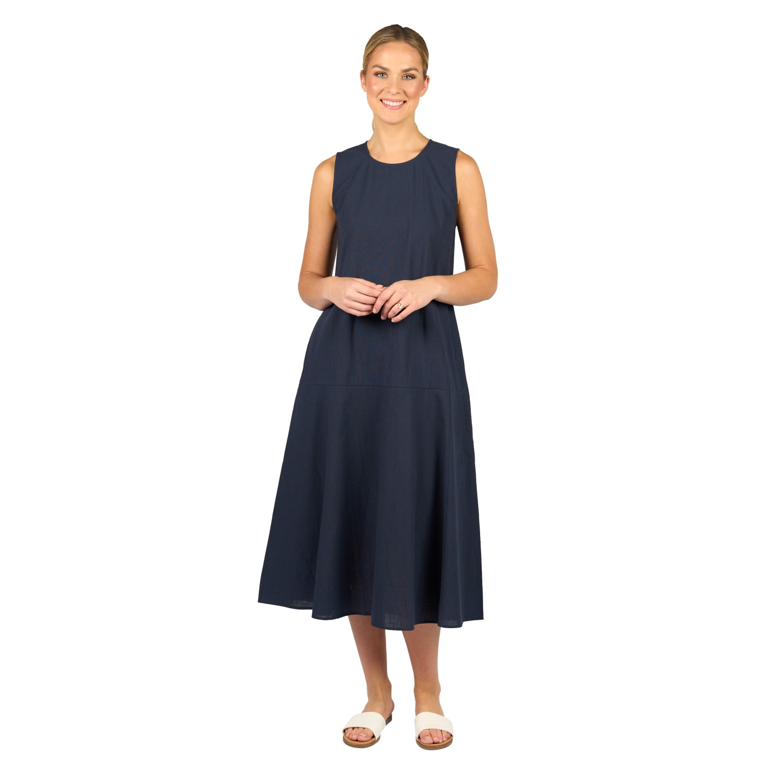 Vassalli Plain Long Sleeveless Dress With Round Neck