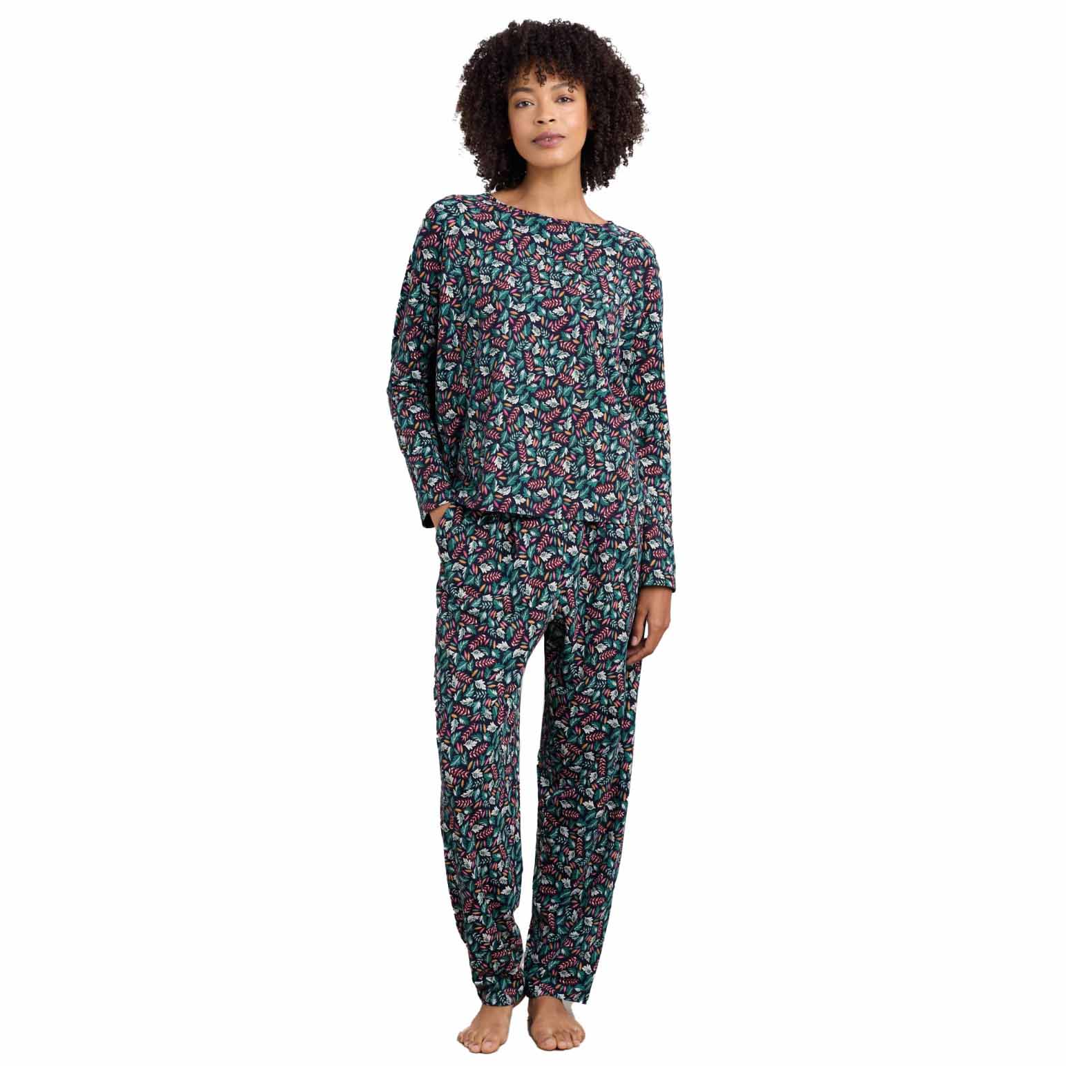 Seasalt Cornwall Setting Sun Pyjamas Sunlit Leaves Dark Jade
