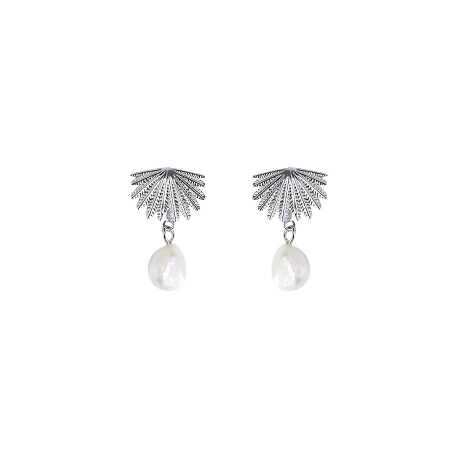 Boh Runga Fantail Pearl Stud Earrings Silver