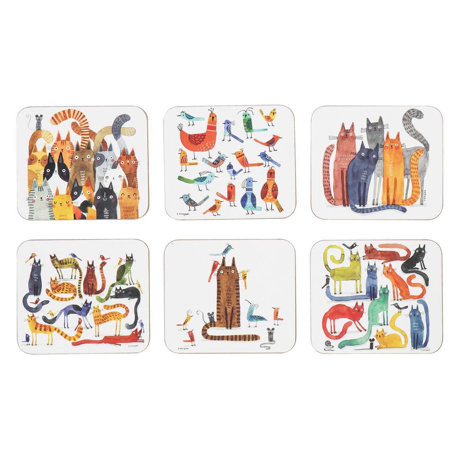 Ashdene Quirky Cats Assorted 6Pk Coaster