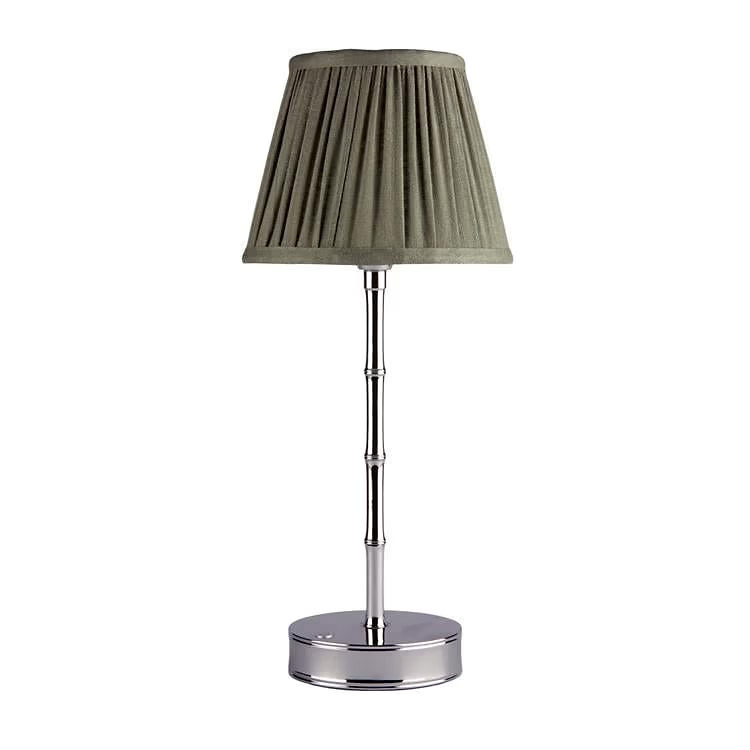 Addison Ross Bamboo LED Lamp 30cm - Silver Base With Khaki Shade