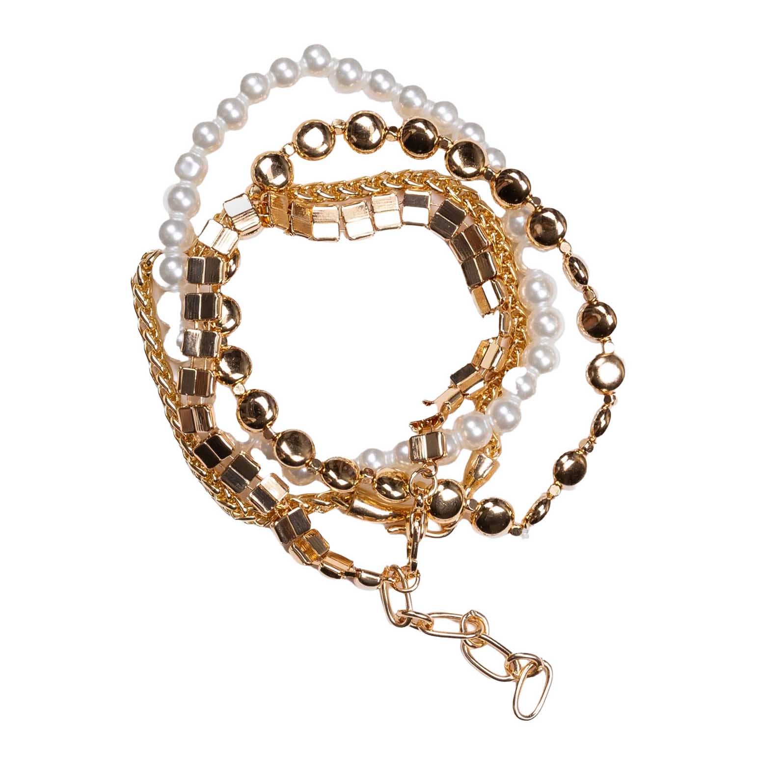Stella + Gemma Bracelet Set Of 4 Gold Beads And Pearls