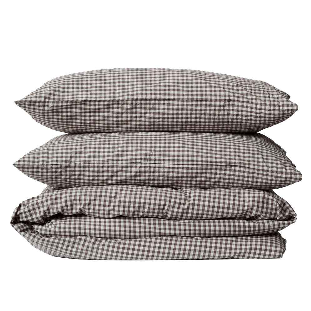 Citt&agrave; Gingham Organic Cotton Duvet Cover Cocoa Q 210x210cm