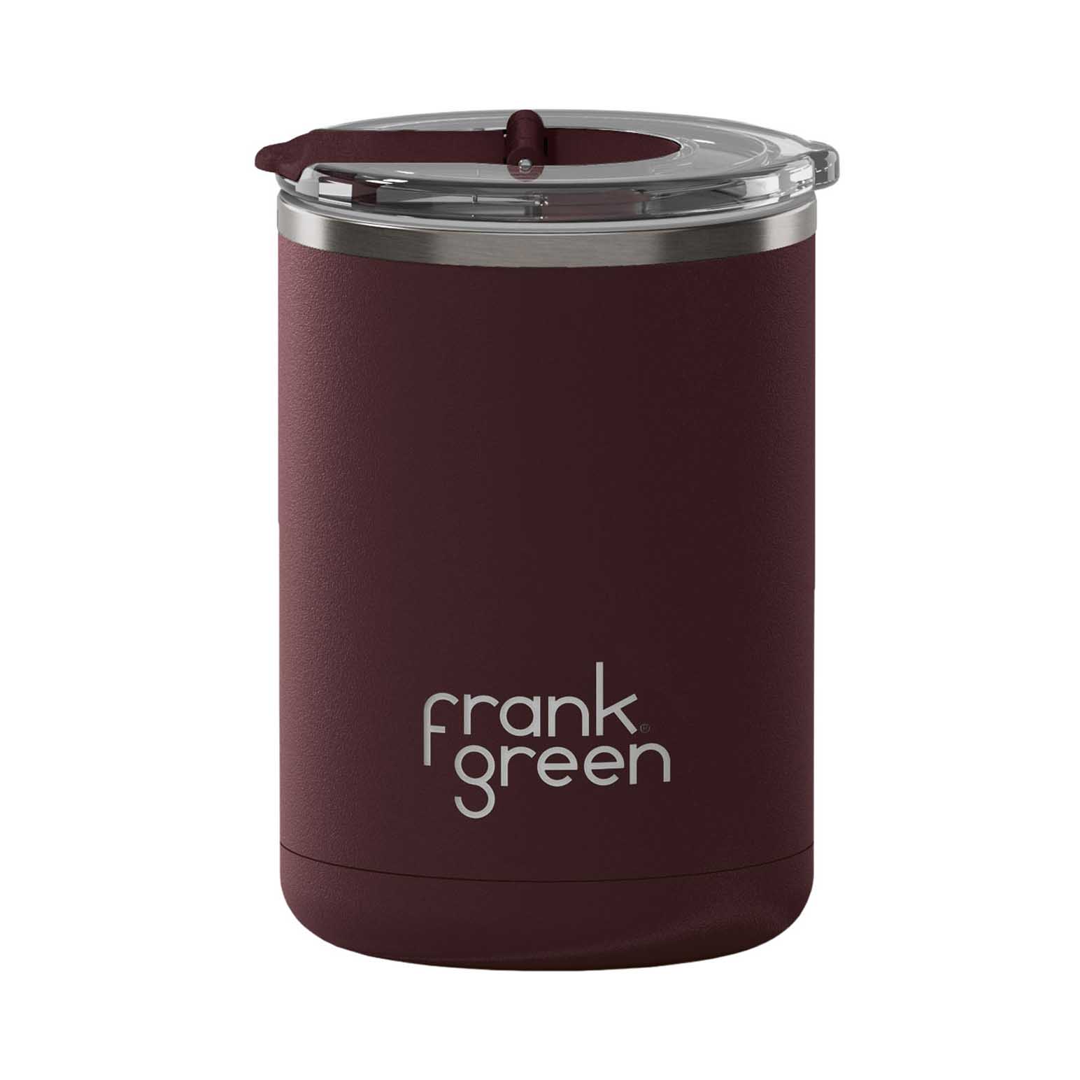 frank green 12oz Coffee Cup w Hinged Screw Lid Chrome Chocolate