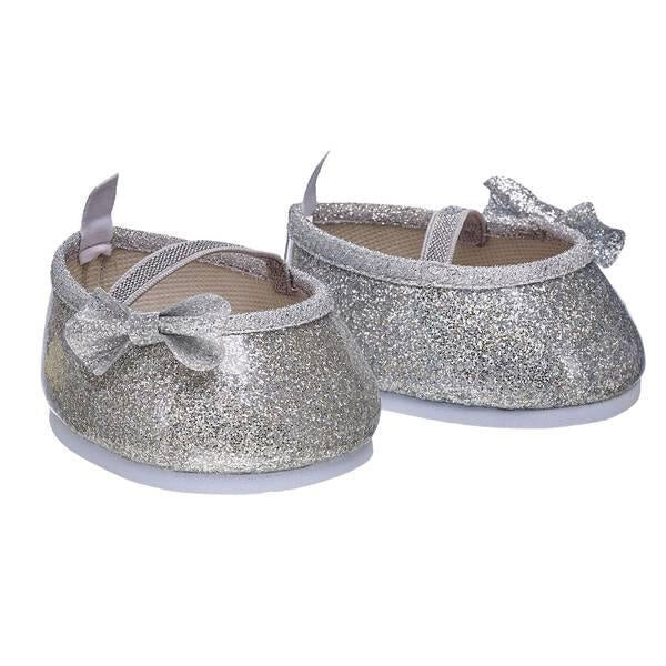 Build A Bear Shoes - Silver Sparkle Bow Flats