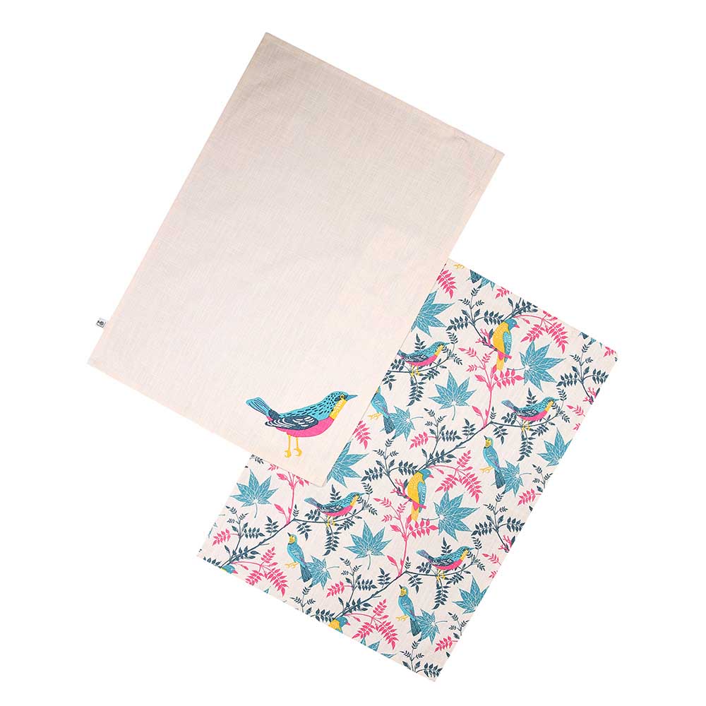 Rhs By Dexam Birds Organic Cotton Set Of 2 Teatowels