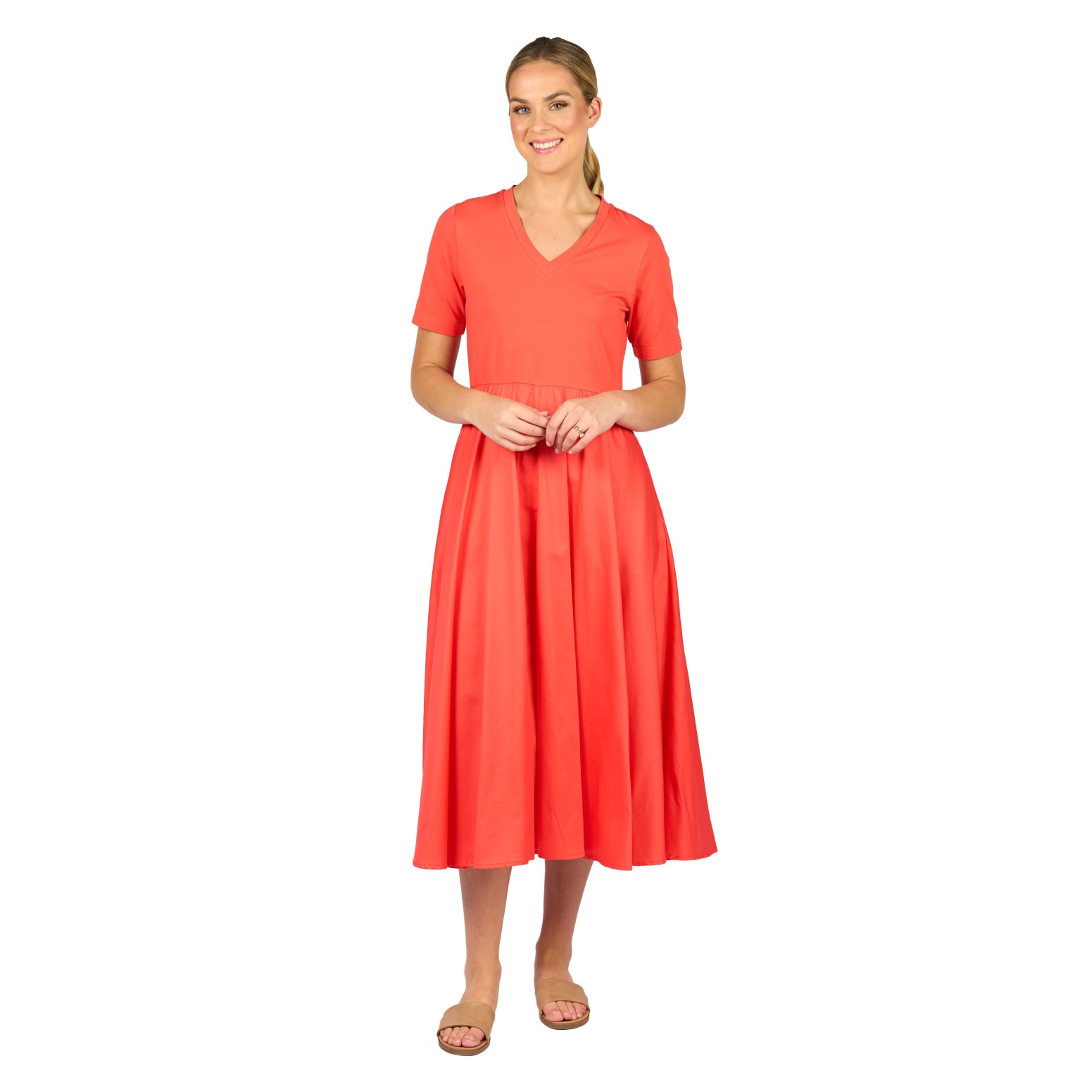 Vassalli T-Shirt Dress With Woven Skirt And Pockets