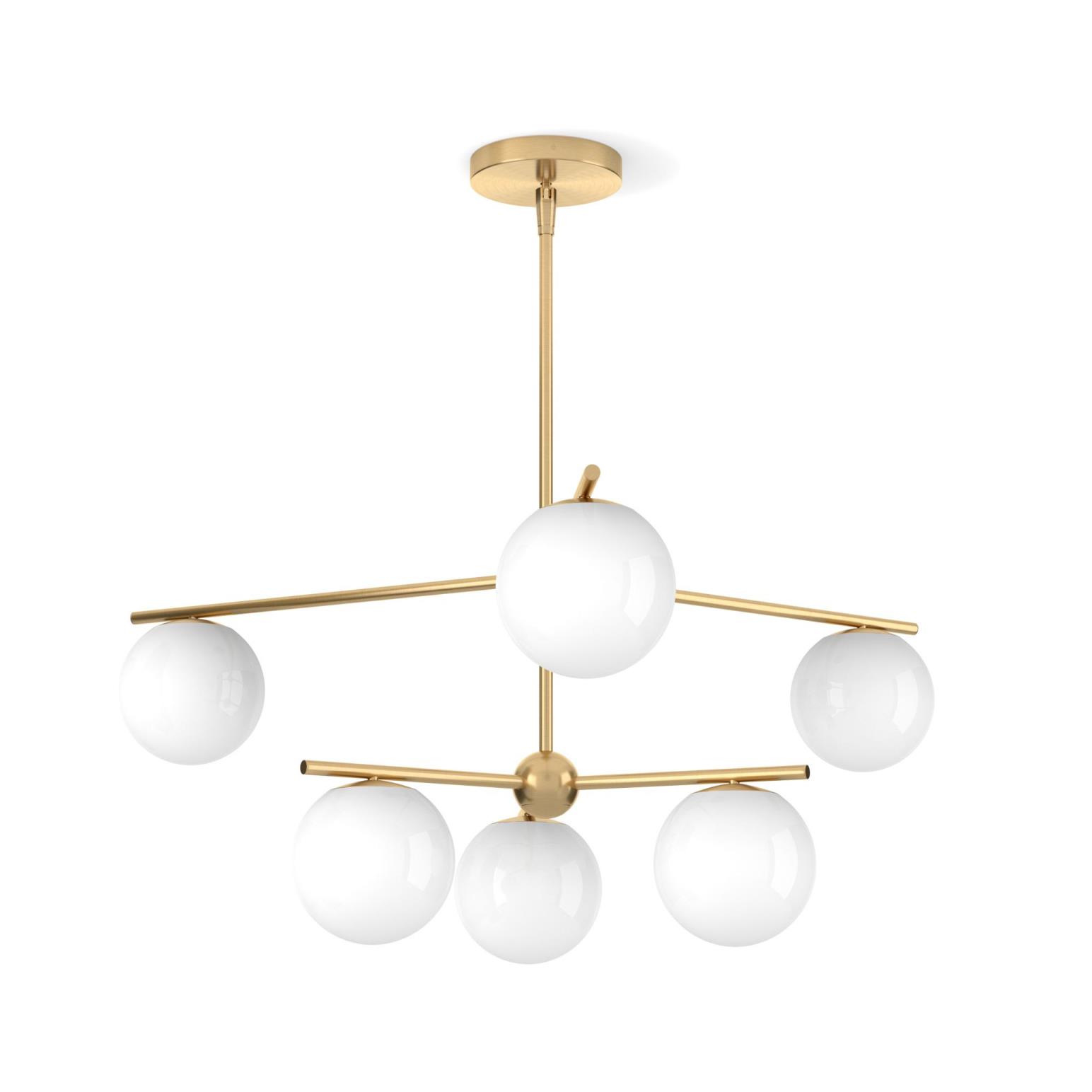 West Elm Sphere & Stem Chandelier, Brass/Milk Glass
