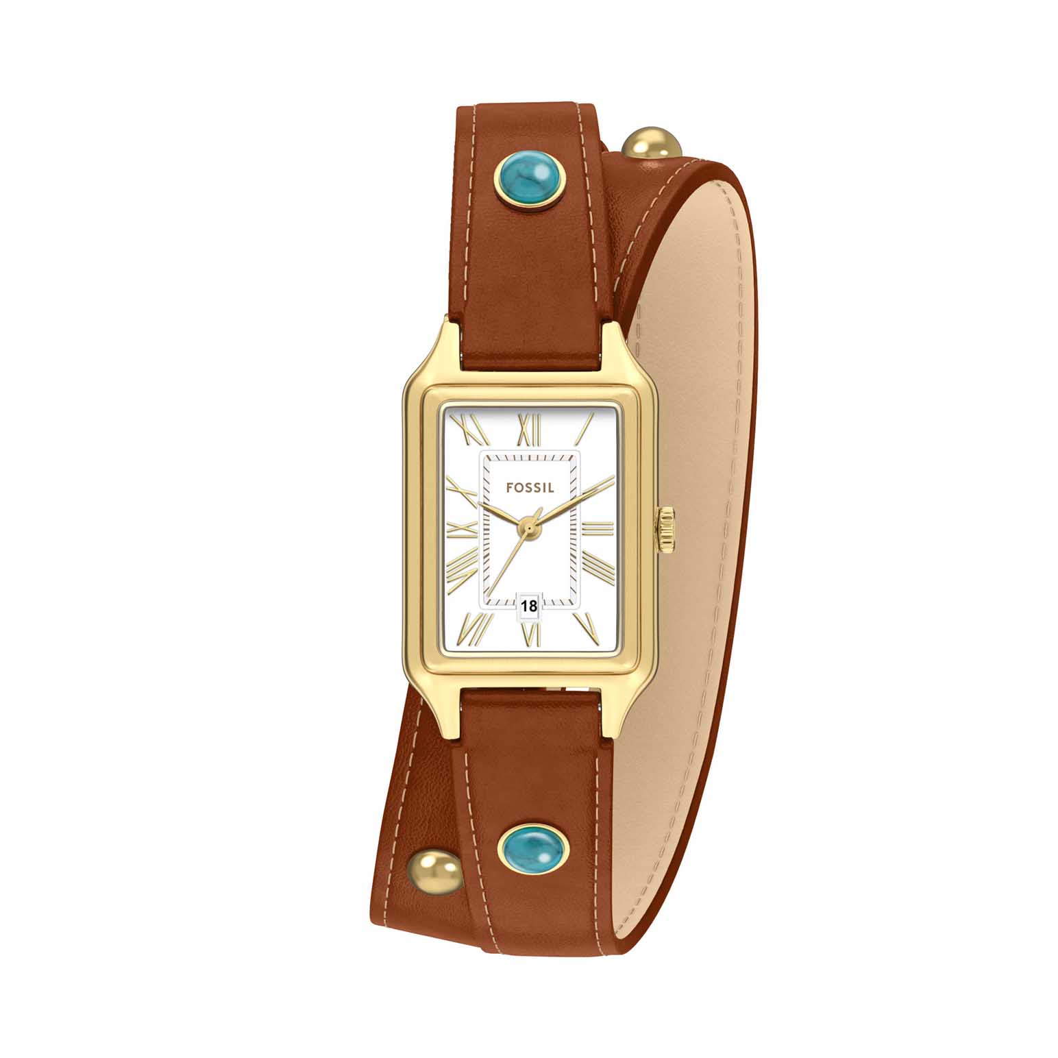 Fossil Raquel Three-Hand Date Brown Gold Turquoise Watch ES5418