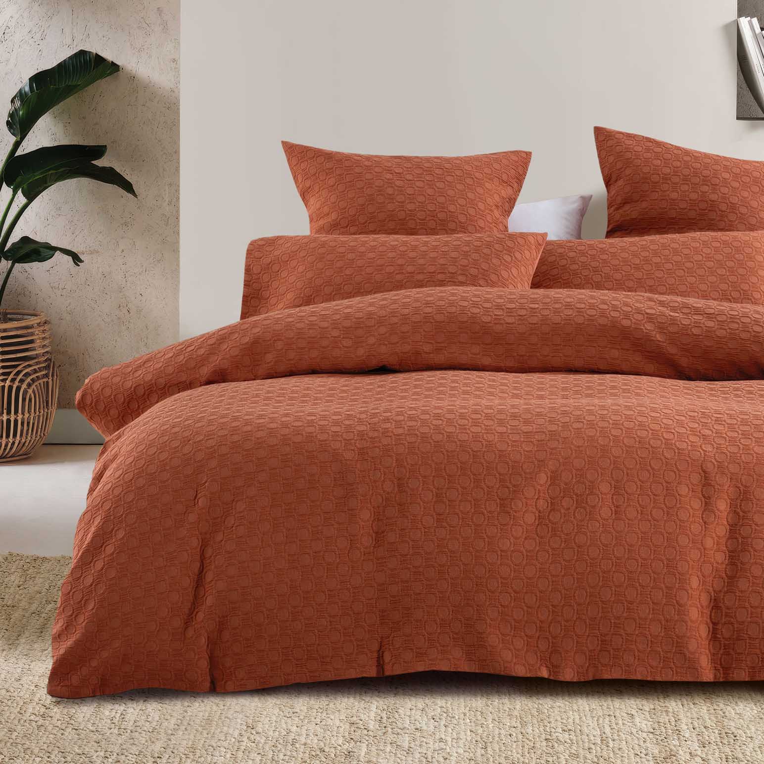 Bambury Luna Jacquard Quilt Cover Set Rust